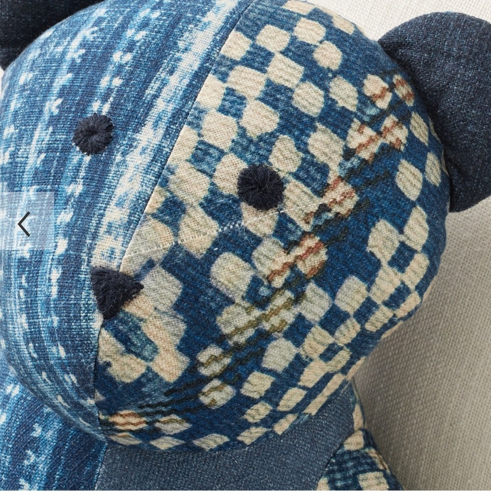 Pottery Barn Nelson Teddy Patchwork Pillow - Blue and Red - Picture 2 of 12